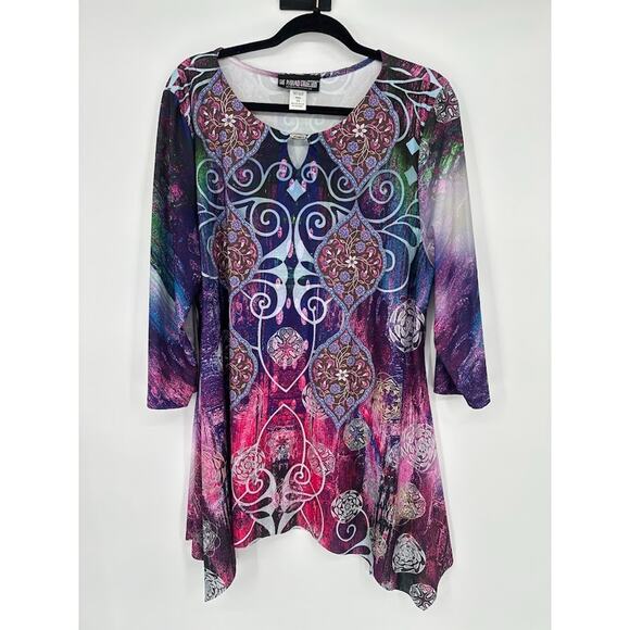 The Pyramid Collection Womens Asymmetric Tunic Size 1X Top Psychedelic Artsy - Picture 1 of 9